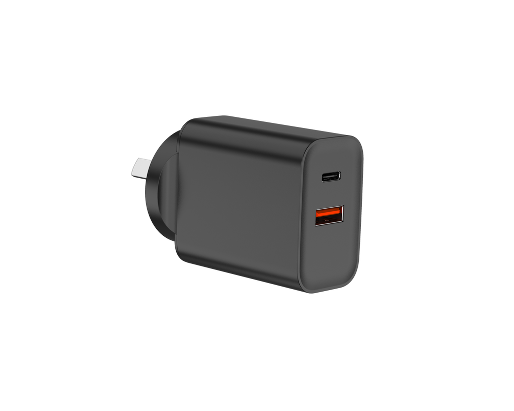65W PD Fast Charger AU Plug, Dual Port USB-C + USB-A Wall Charger for Laptops, iPhone & Samsung