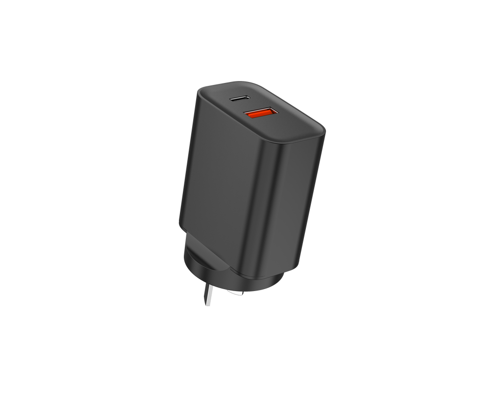 65W PD Fast Charger AU Plug, Dual Port USB-C + USB-A Wall Charger for Laptops, iPhone & Samsung