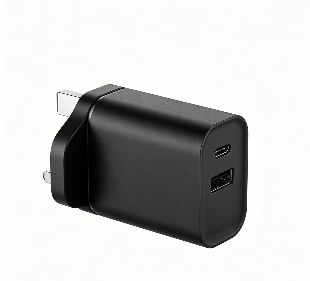 65W PD Fast Charger UK Plug, Dual Port USB-C + USB-A Wall Charger for Laptops, iPhone & Samsung
