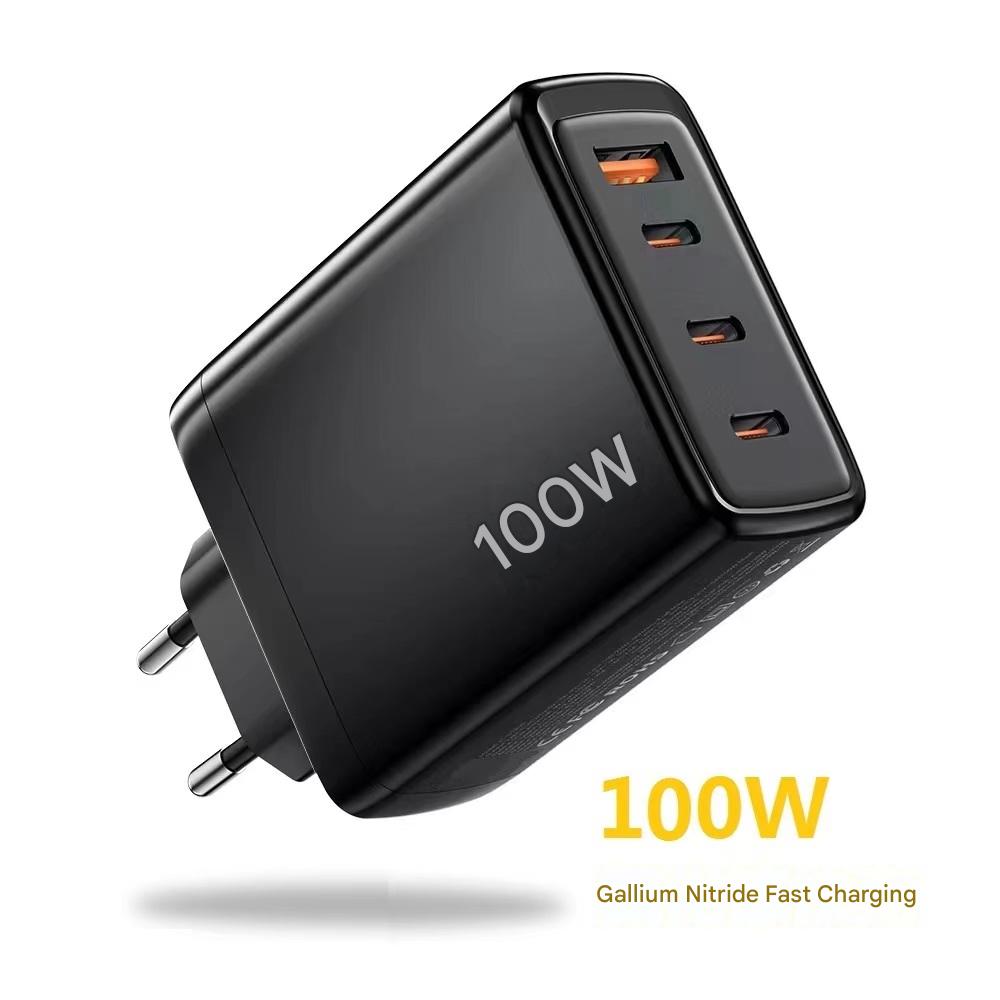 100W GaN PD Fast Charger US Plug, 4-Port 3C1A Multi USB Wall Charger for MacBook & Phones
