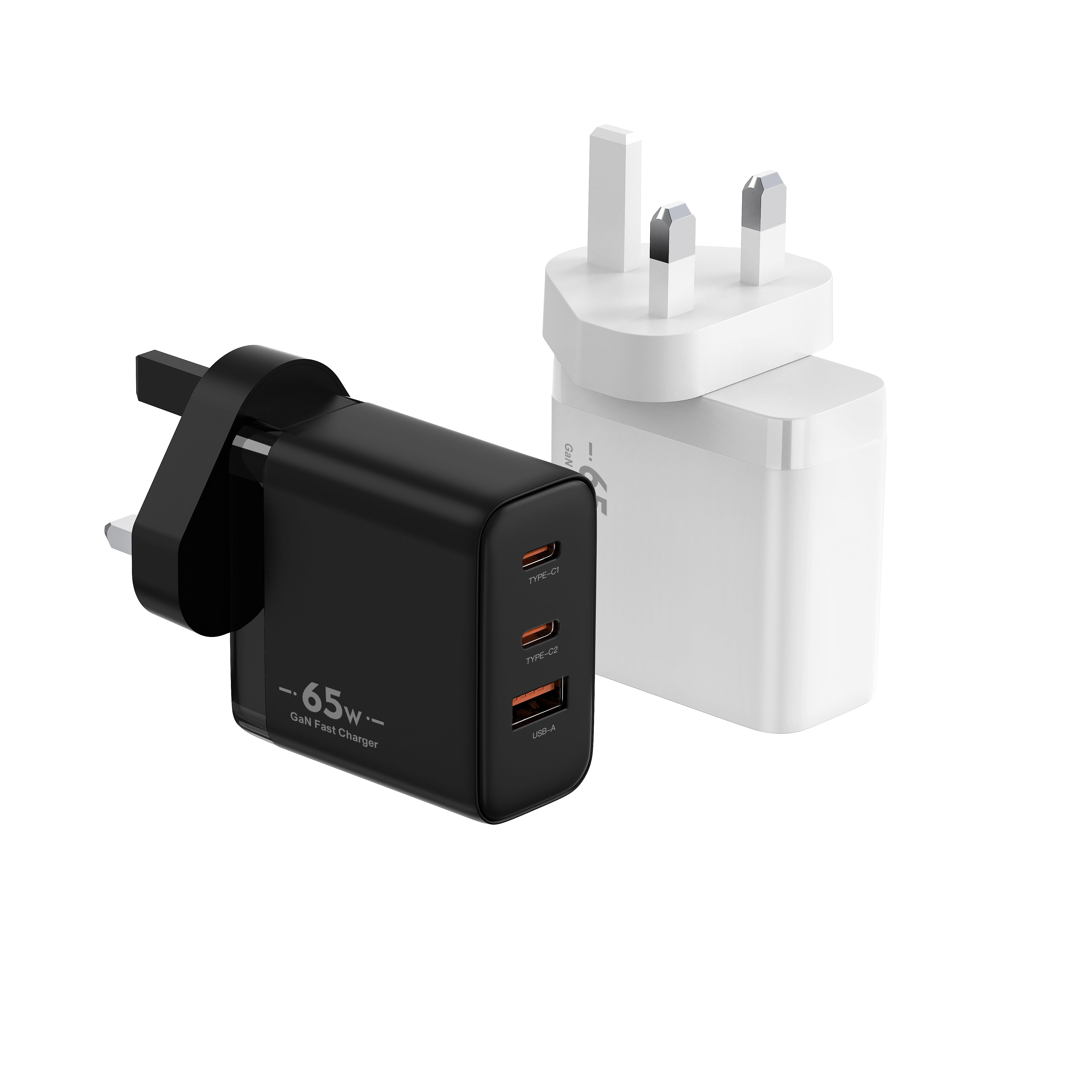 65W GaN PD Fast Charger UK Plug, 3-Port (2x USB-C + USB-A) Wall Charger for Laptops, iPhone & Samsung
