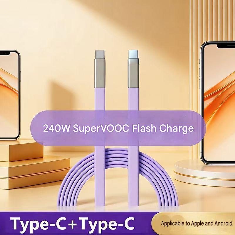 240W USB-C to USB-C Fast Charging Cable, Flat Silicone Charger Cord for Phones & Laptops