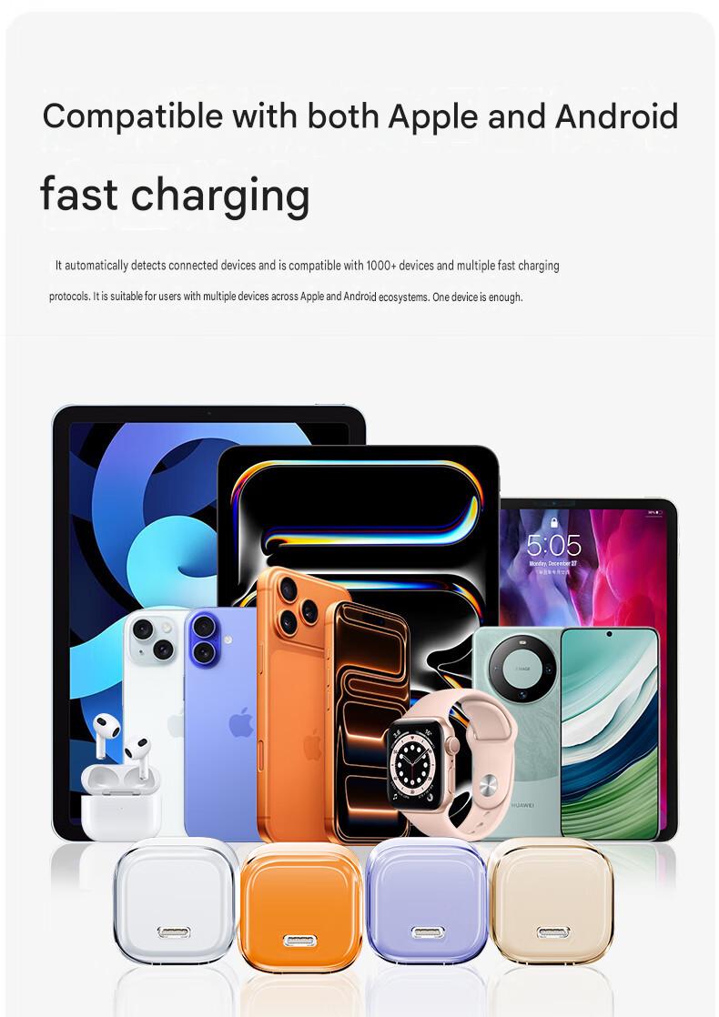 100W GaN PD Fast Charger US Plug, 4-Port 3C1A Multi USB Wall Charger for MacBook & Phones