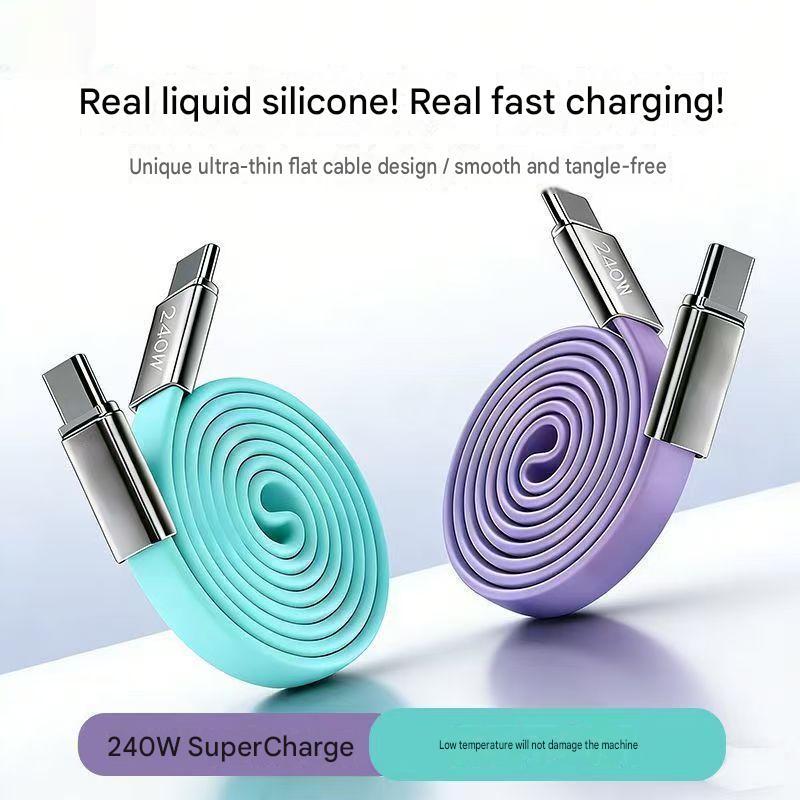 240W USB-C to USB-C Fast Charging Cable, Flat Silicone Charger Cord for Phones & Laptops