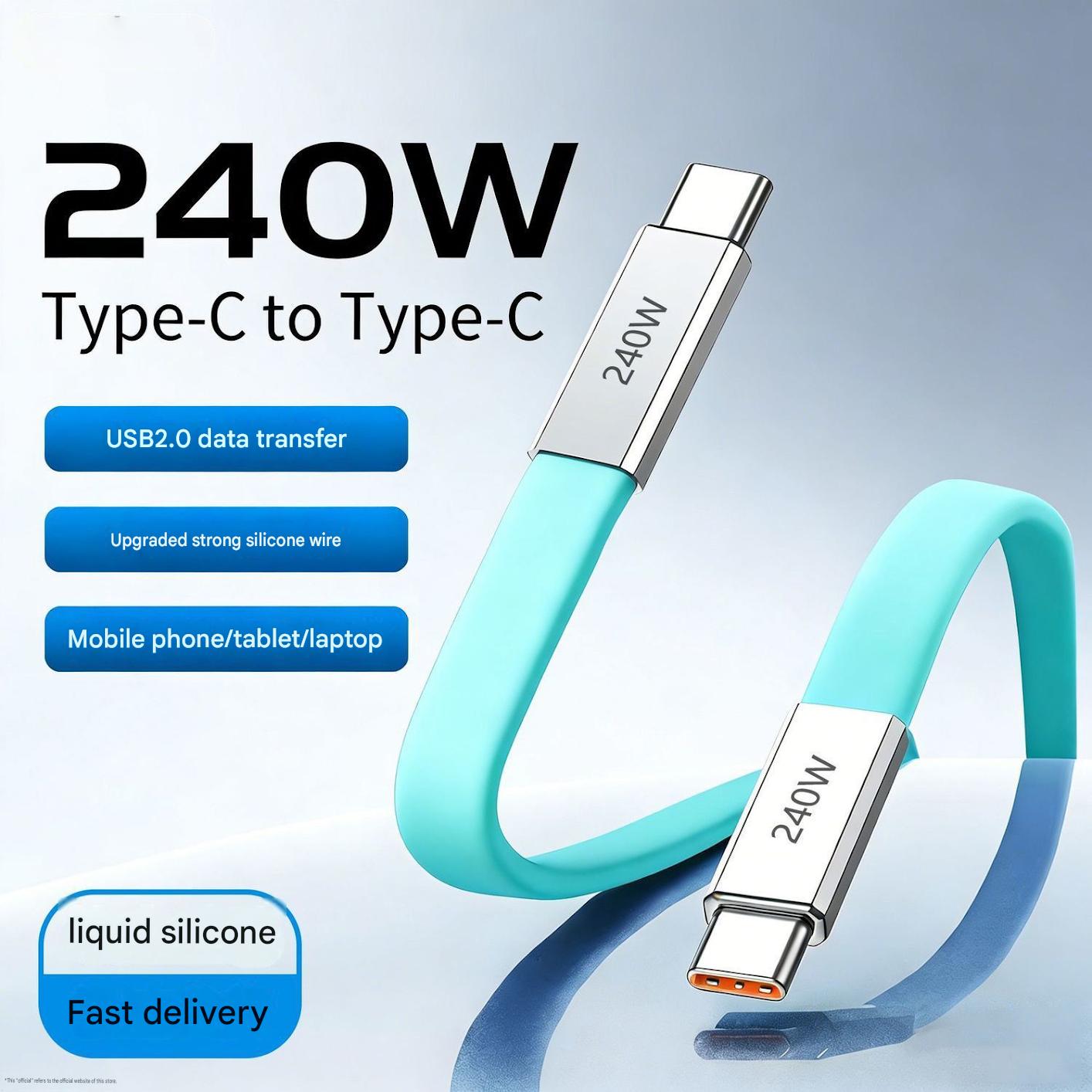 240W USB-C to USB-C Fast Charging Cable, Flat Silicone Charger Cord for Phones & Laptops