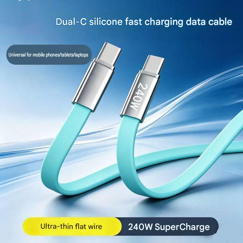 240W USB-C to USB-C Fast Charging Cable, Flat Silicone Charger Cord for Phones & Laptops