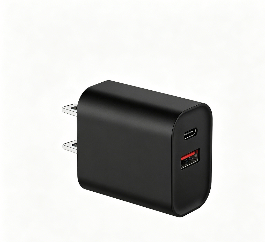65W PD Fast Charger US Plug, Dual Port USB-C + USB-A Wall Charger for Laptops, iPhone & Samsung