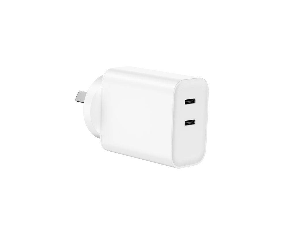 65W PD Fast Charger AU Plug, Dual USB-C Port Wall Charger for Laptops, iPhone & Samsung