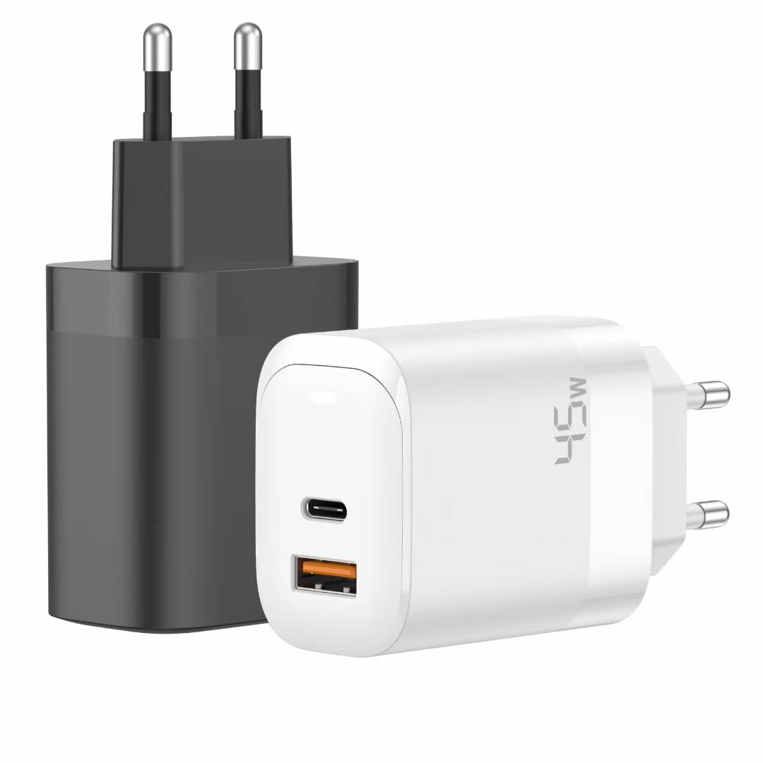 45W GaN PD Fast Charger EU Plug, Dual Port USB-C + USB-A Wall Charger for Laptops, iPhone & Samsung
