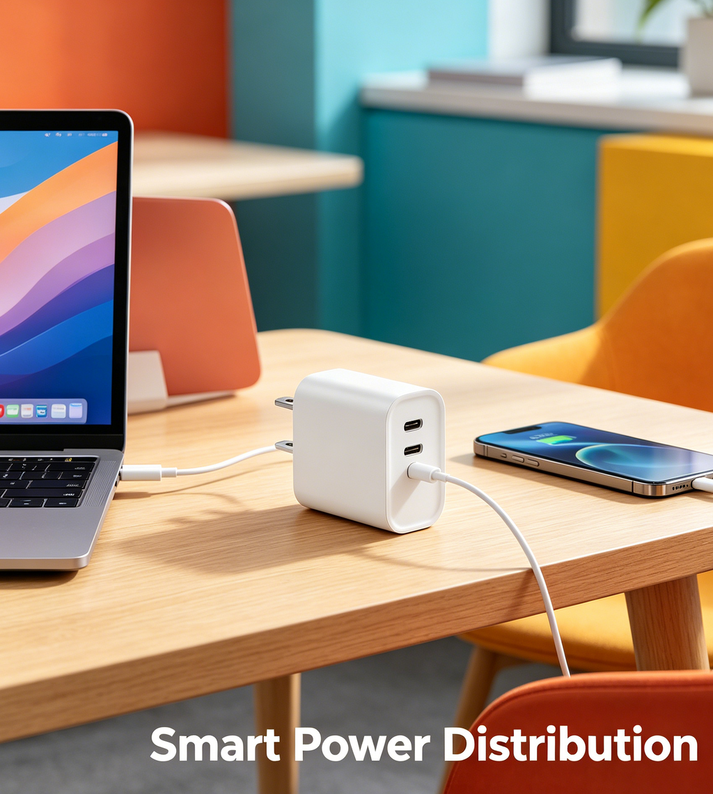 45W PD Fast Charger US Plug, Dual USB-C Port Wall Charger for iPhone & Samsung