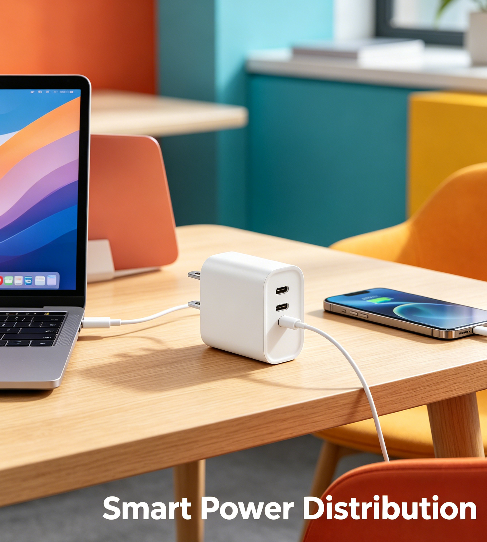 45W PD Fast Charger US Plug, Dual USB-C Port Wall Charger for iPhone & Samsung
