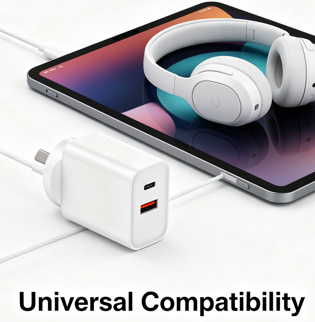 45W PD Fast Charger AU Plug, Dual Port USB-C + USB-A Wall Charger for Laptops, iPhone & Samsung