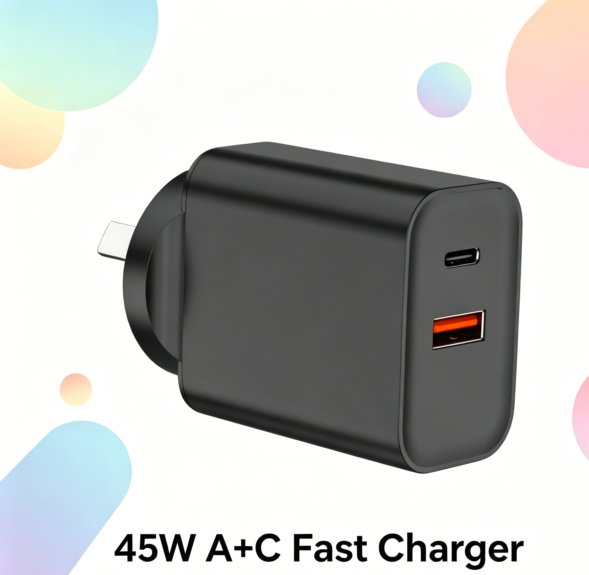 45W PD Fast Charger AU Plug, Dual Port USB-C + USB-A Wall Charger for Laptops, iPhone & Samsung