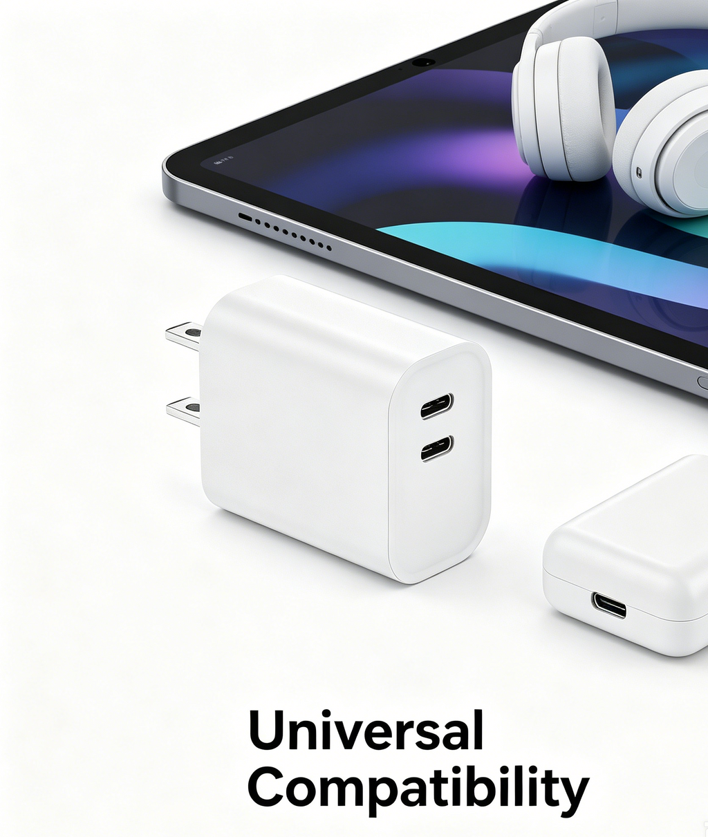 45W PD Fast Charger US Plug, Dual USB-C Port Wall Charger for iPhone & Samsung