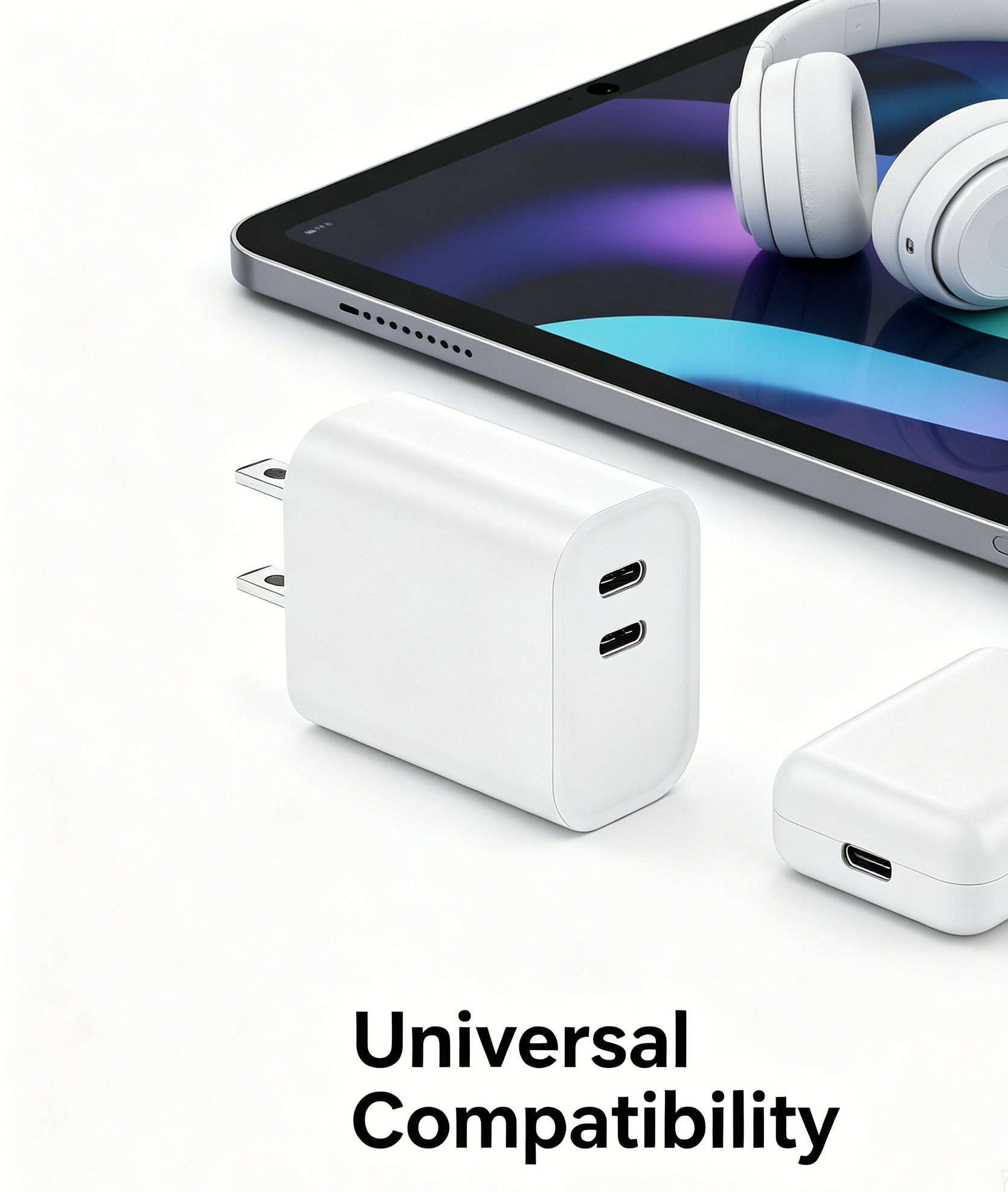 45W PD Fast Charger US Plug, Dual USB-C Port Wall Charger for iPhone & Samsung