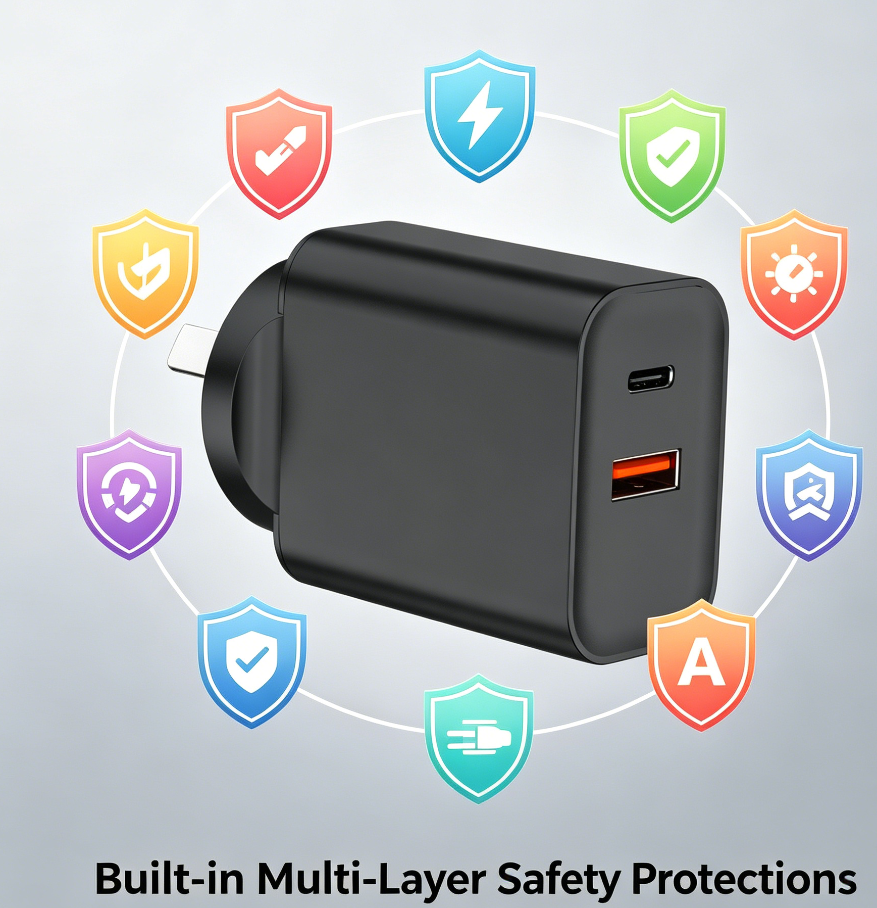 45W PD Fast Charger AU Plug, Dual Port USB-C + USB-A Wall Charger for Laptops, iPhone & Samsung
