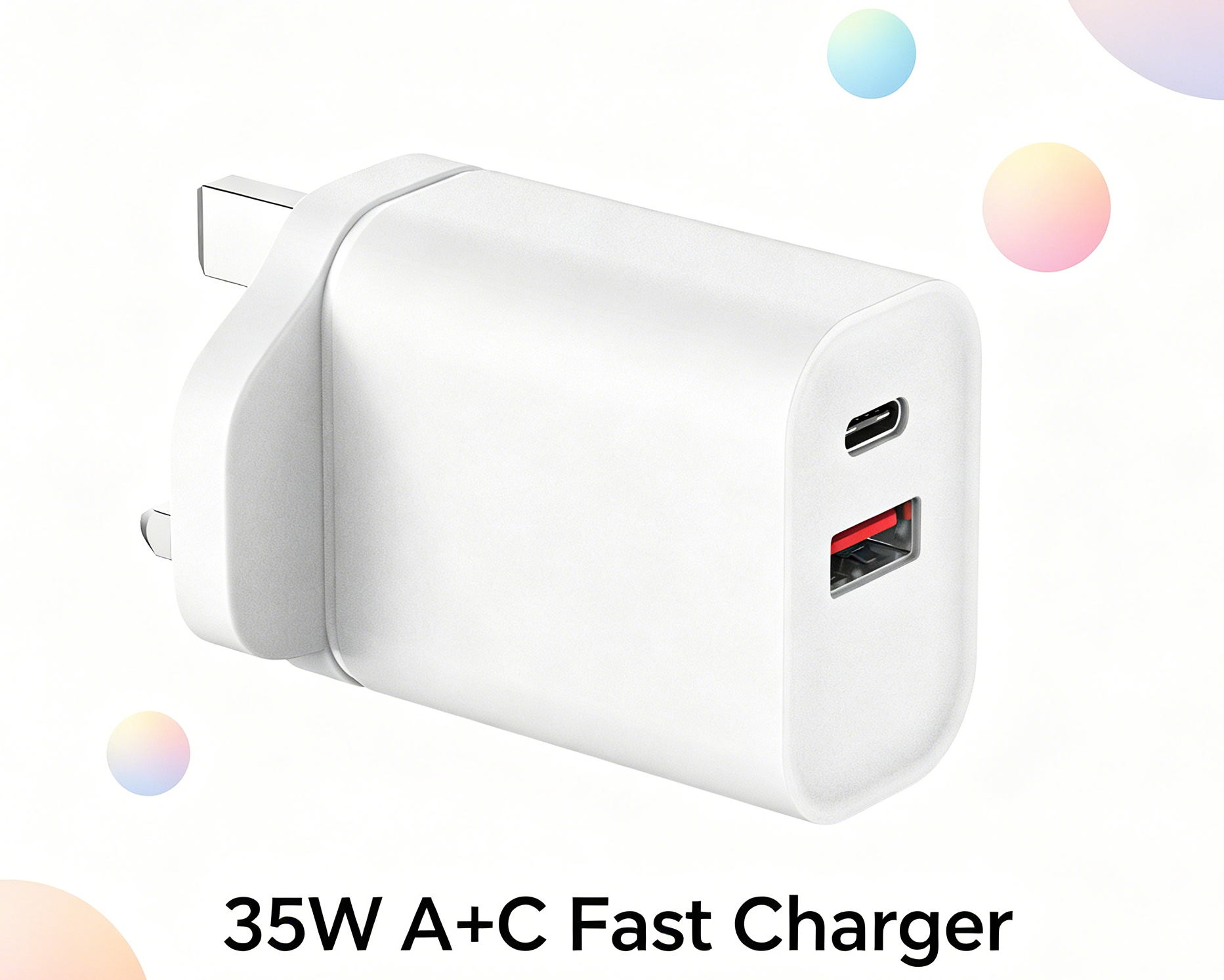 35W PD Fast Charger UK Plug, Dual Port USB-C + USB-A Wall Charger for iPhone & Samsung