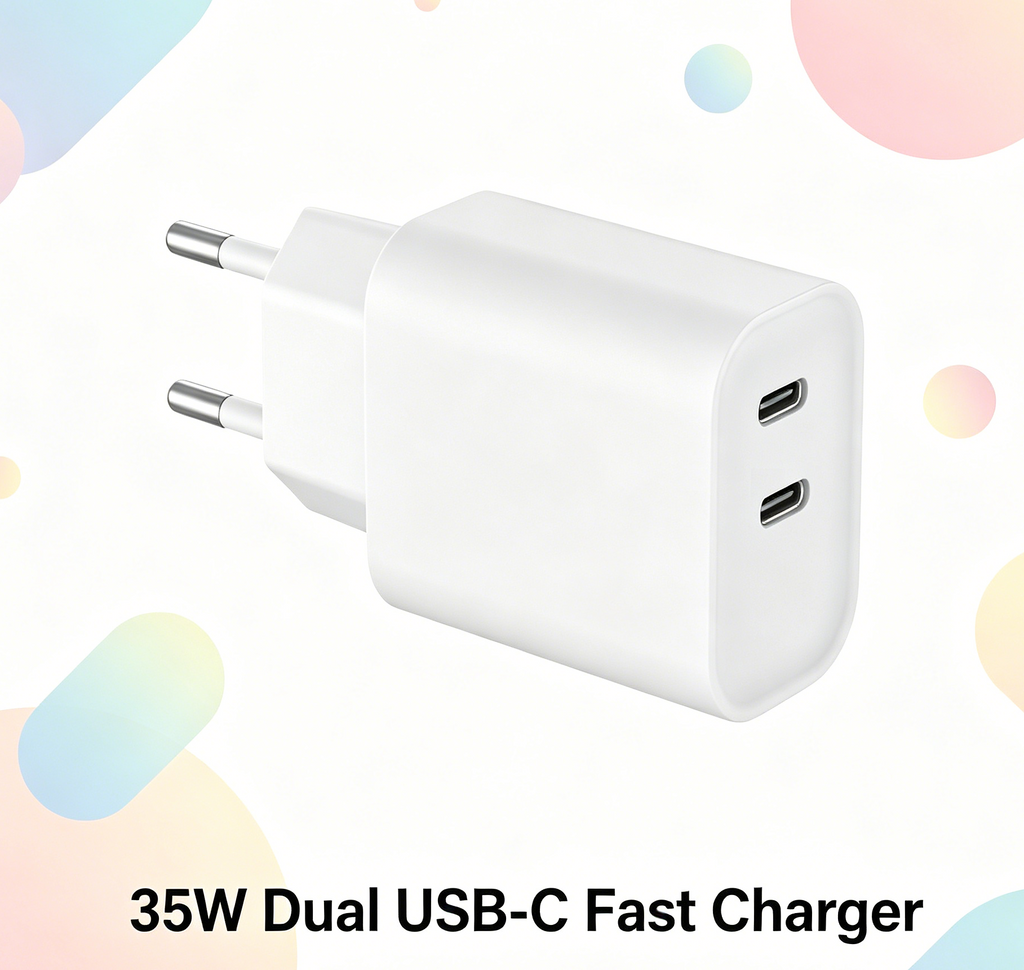 35W PD Fast Charger EU Plug, Dual USB-C Port Wall Charger for iPhone & Samsung