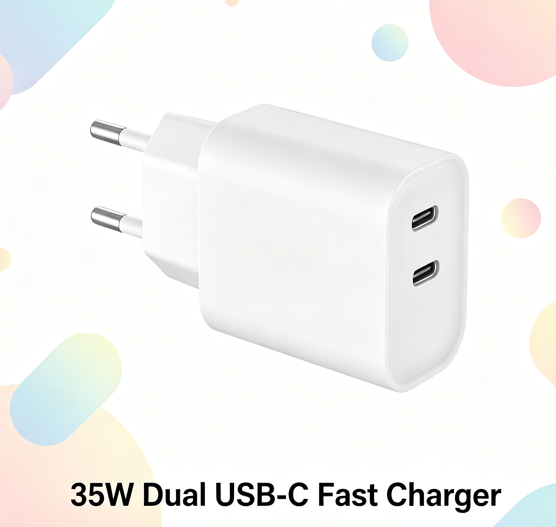 35W PD Fast Charger EU Plug, Dual USB-C Port Wall Charger for iPhone & Samsung