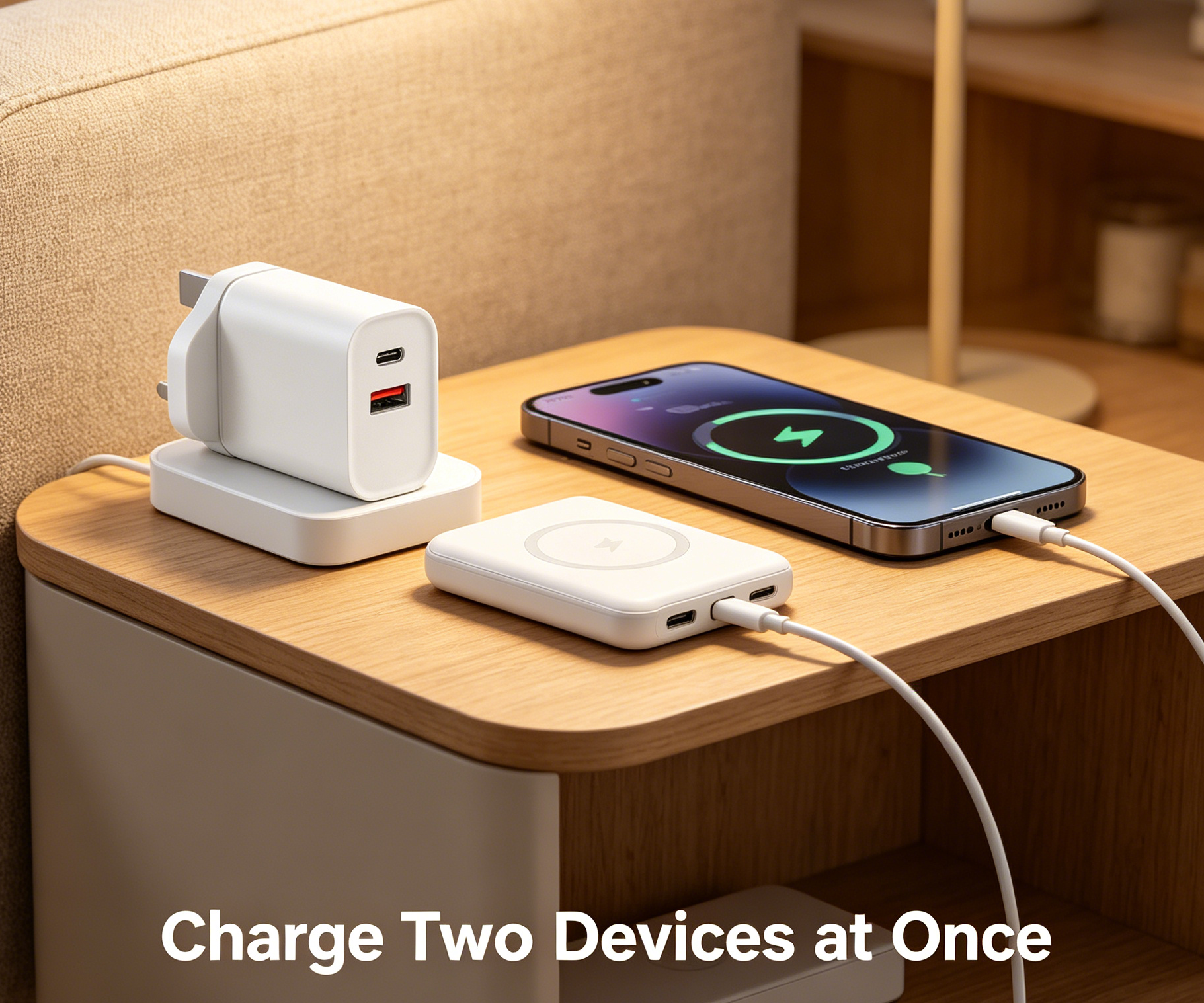 35W PD Fast Charger UK Plug, Dual Port USB-C + USB-A Wall Charger for iPhone & Samsung