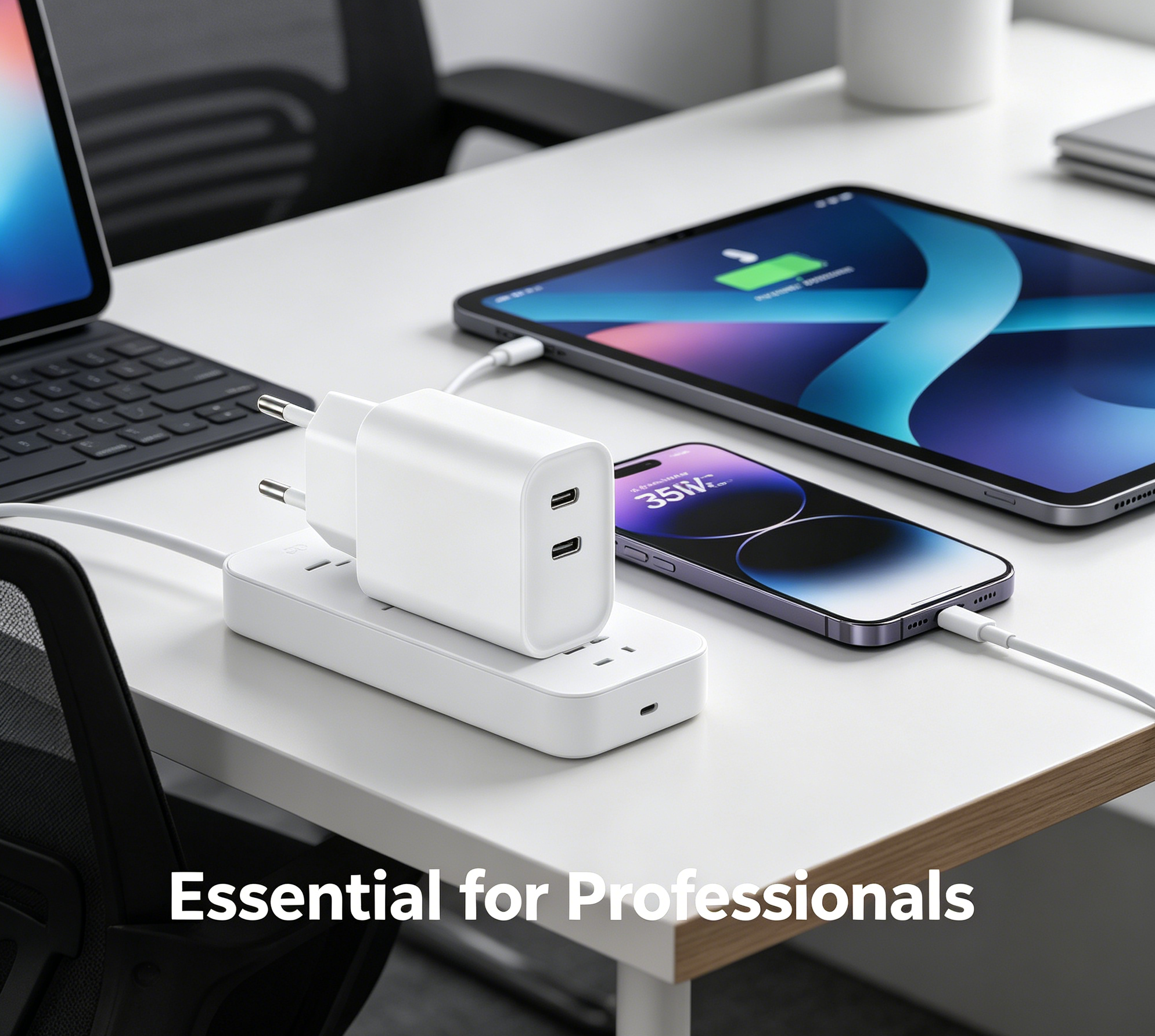35W PD Fast Charger EU Plug, Dual USB-C Port Wall Charger for iPhone & Samsung