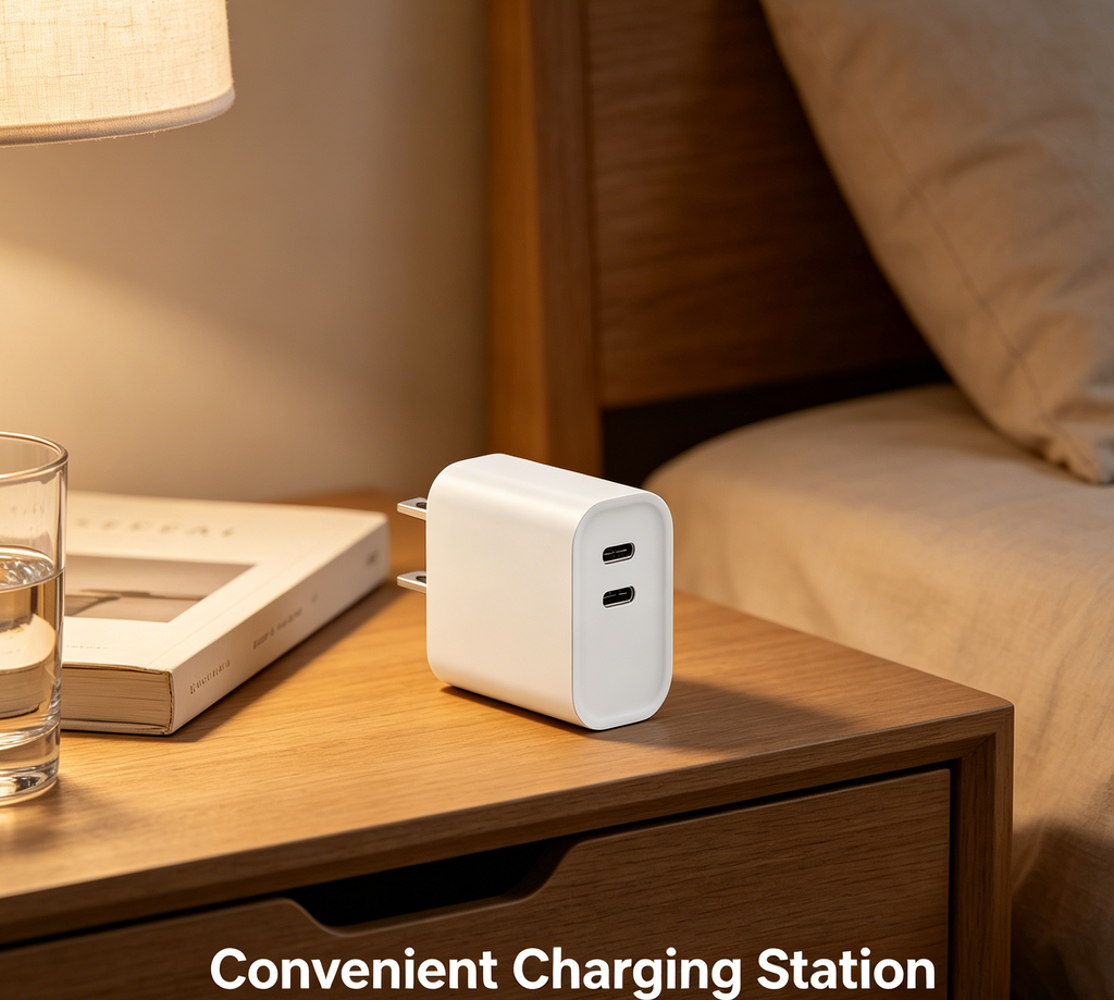35W PD Fast Charger US Plug, Dual USB-C Port Wall Charger for iPhone & Samsung