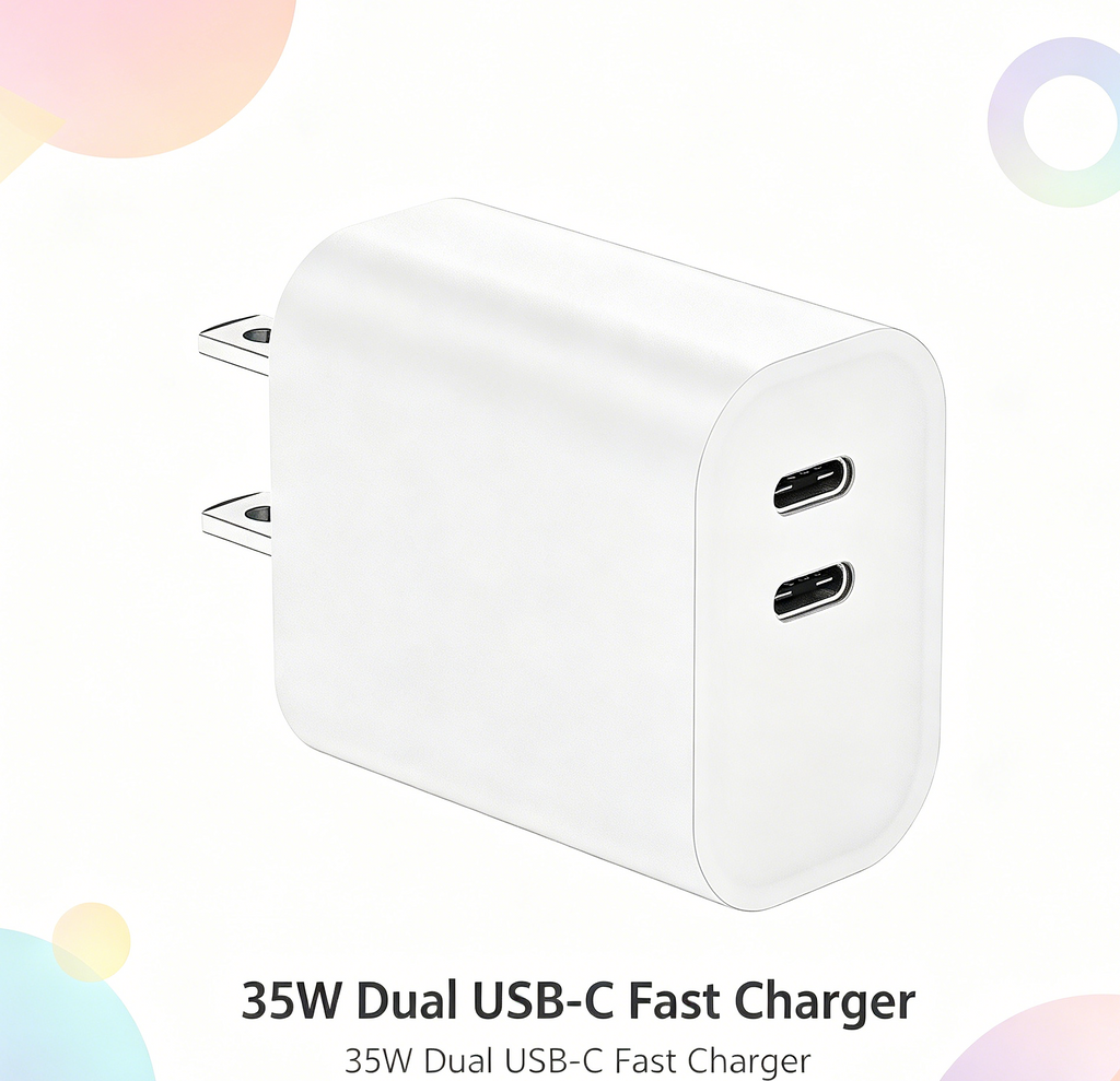 35W PD Fast Charger US Plug, Dual USB-C Port Wall Charger for iPhone & Samsung