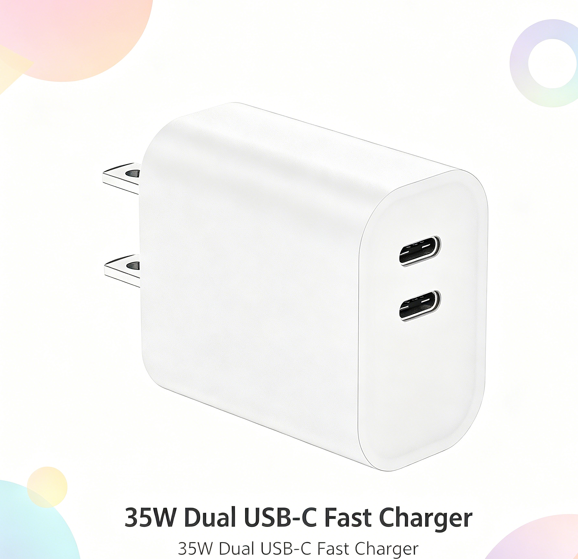 35W PD Fast Charger US Plug, Dual USB-C Port Wall Charger for iPhone & Samsung
