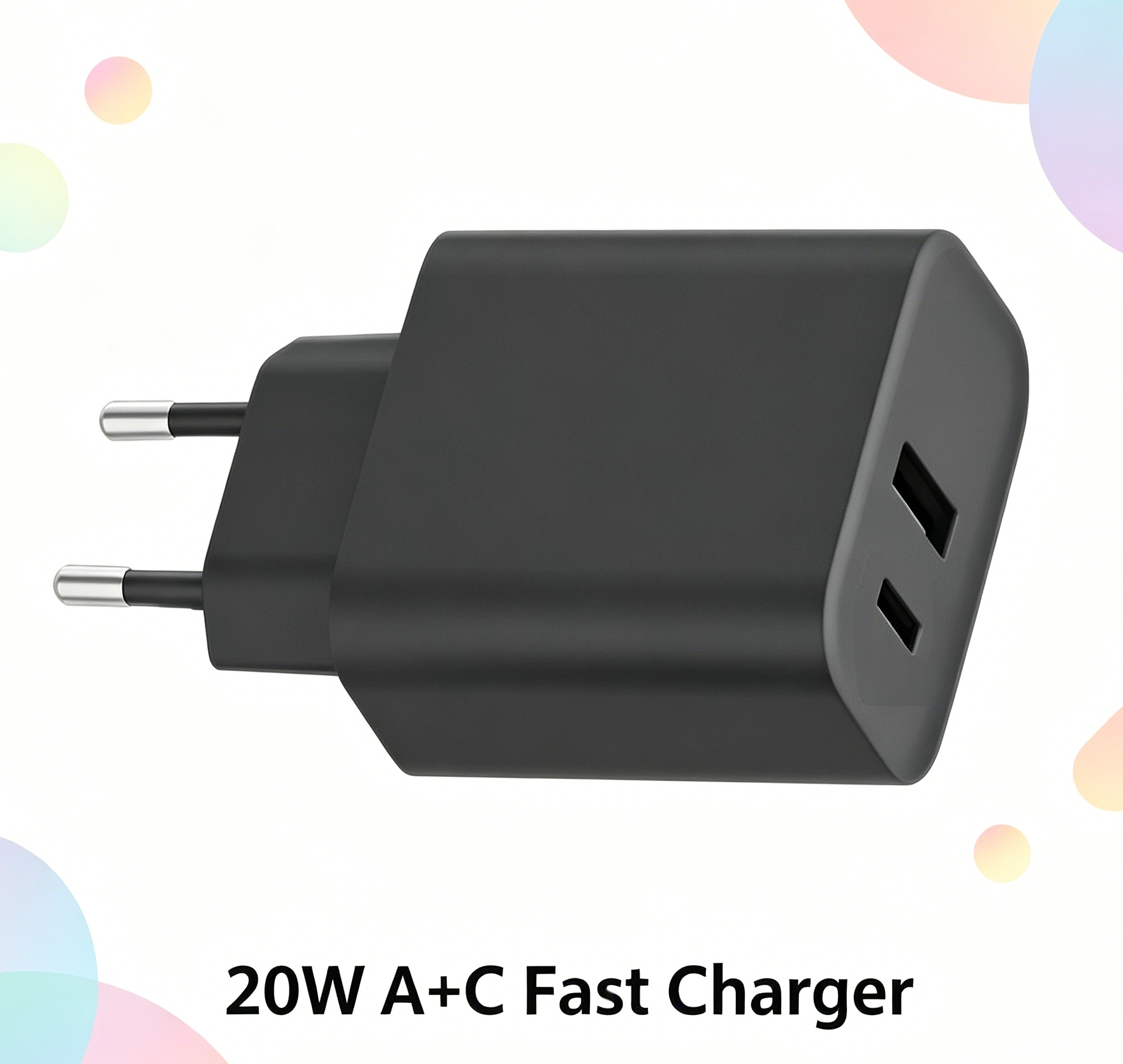 20W PD Fast Charger EU Plug, Dual Port USB-C + USB-A Wall Charger for iPhone & Samsung