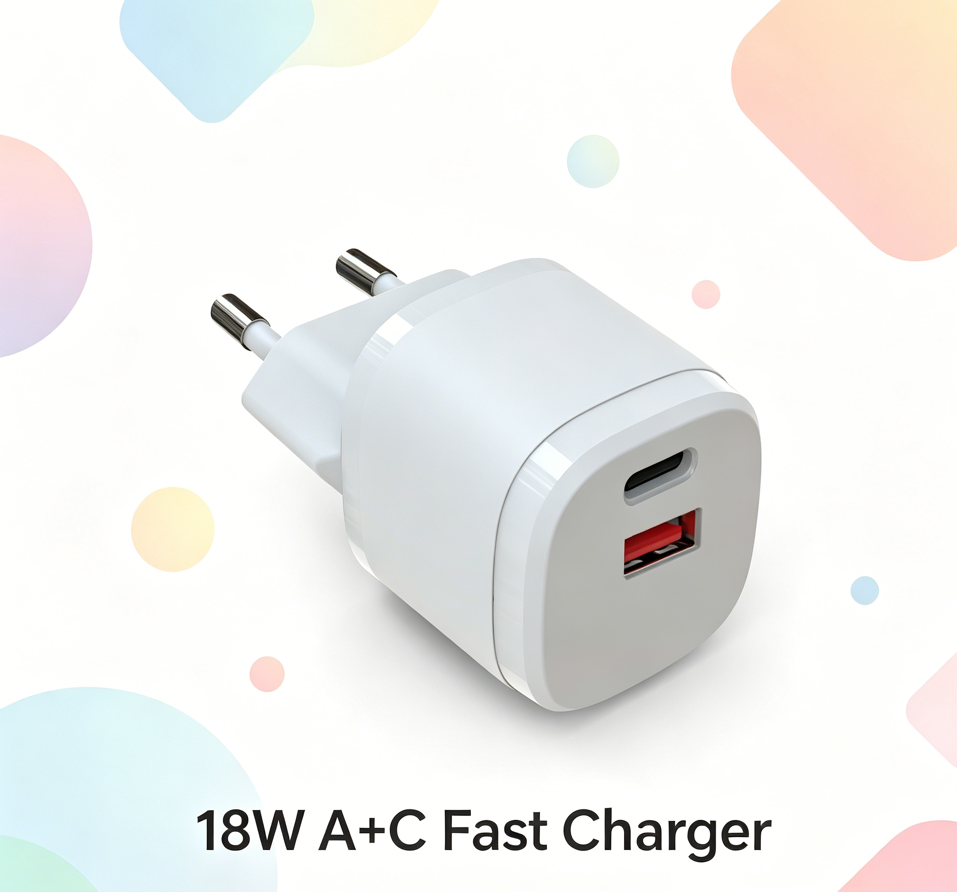 18W PD Fast Charger EU Plug, Dual Port USB-C + USB-A Wall Charger for iPhone & Samsung