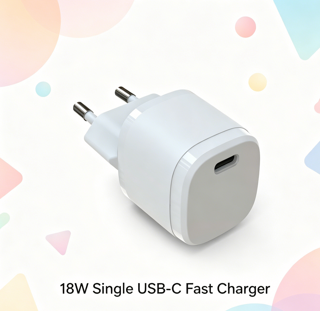 18W PD Fast Charger EU Plug, Single Port USB-C Wall Charger for iPhone & Samsung