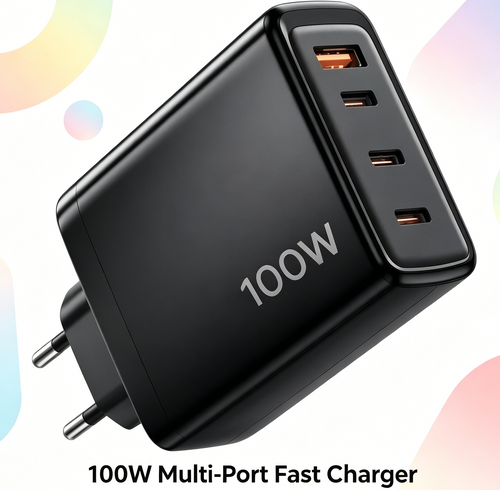 100W GaN PD Fast Charger US Plug, 4-Port 3C1A Multi USB Wall Charger for MacBook & Phones