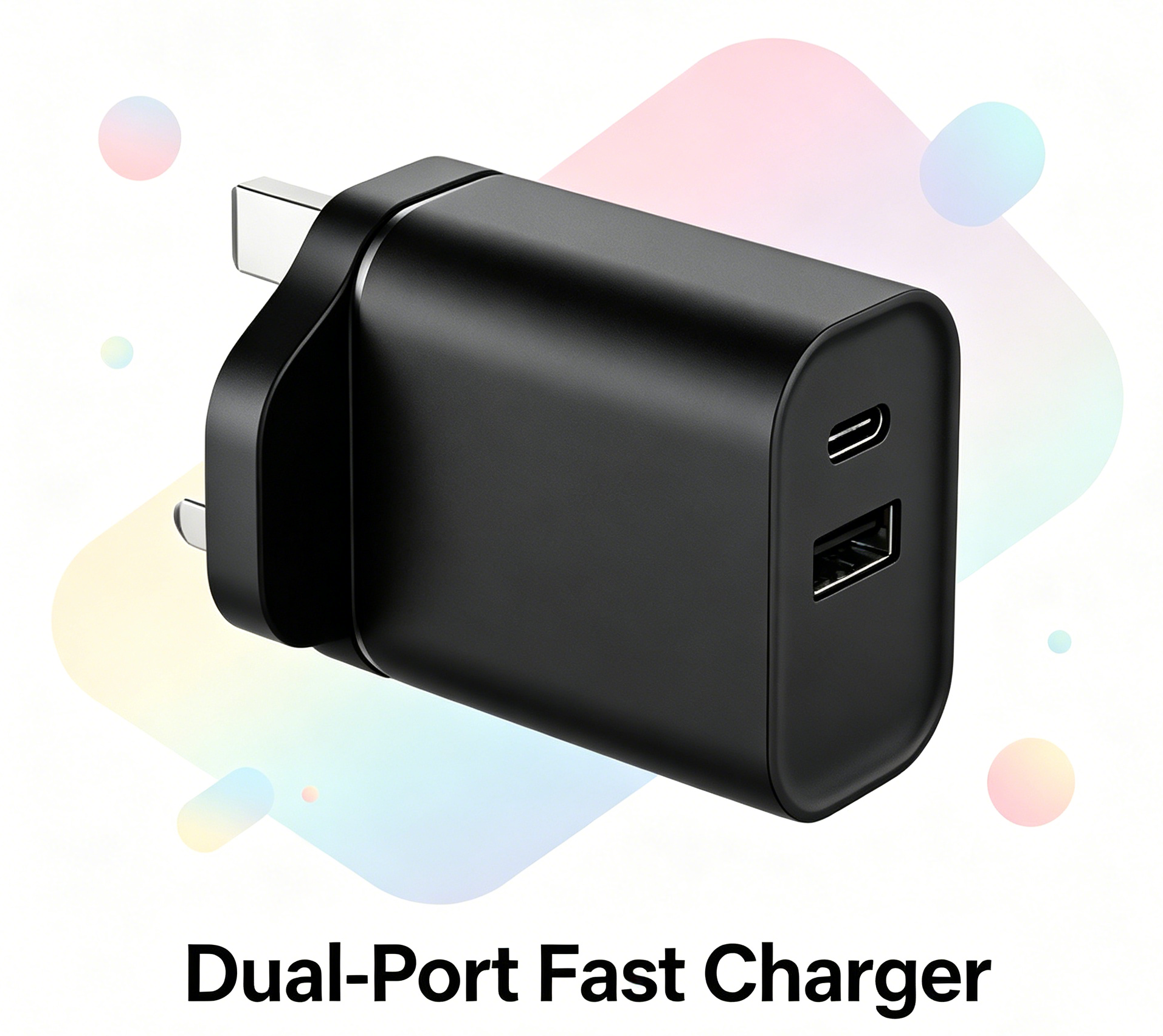 65W PD Fast Charger UK Plug, Dual Port USB-C + USB-A Wall Charger for Laptops, iPhone & Samsung