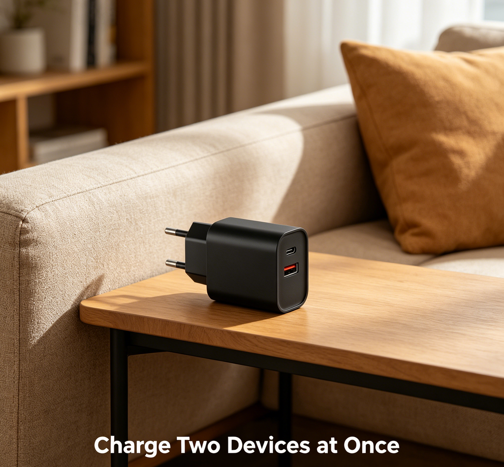 65W PD Fast Charger EU Plug, Dual Port USB-C + USB-A Wall Charger for Laptops, iPhone & Samsung