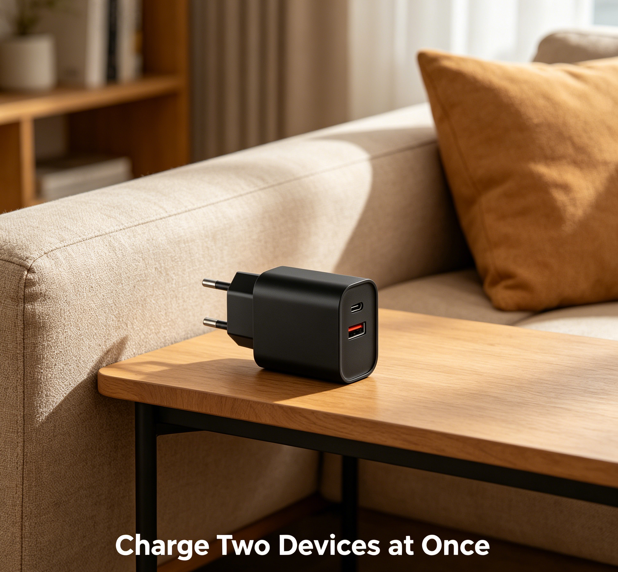65W PD Fast Charger EU Plug, Dual Port USB-C + USB-A Wall Charger for Laptops, iPhone & Samsung