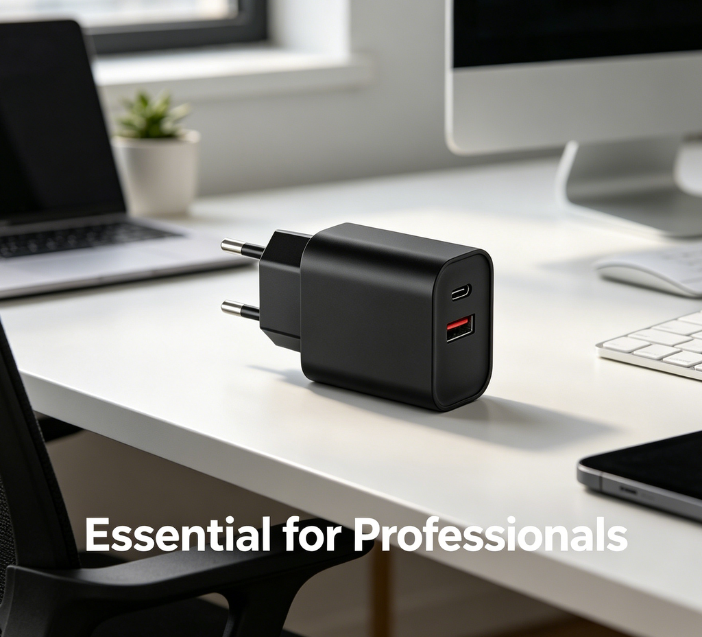 65W PD Fast Charger EU Plug, Dual Port USB-C + USB-A Wall Charger for Laptops, iPhone & Samsung