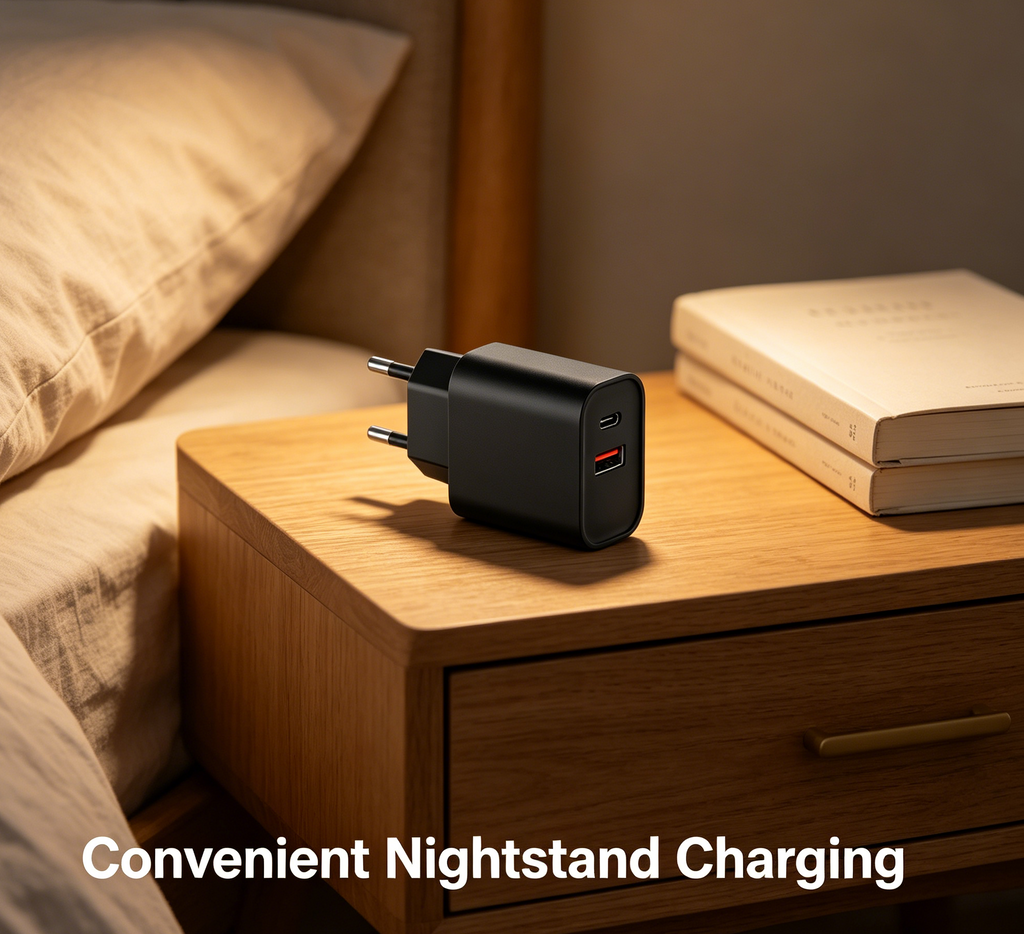 65W PD Fast Charger EU Plug, Dual Port USB-C + USB-A Wall Charger for Laptops, iPhone & Samsung