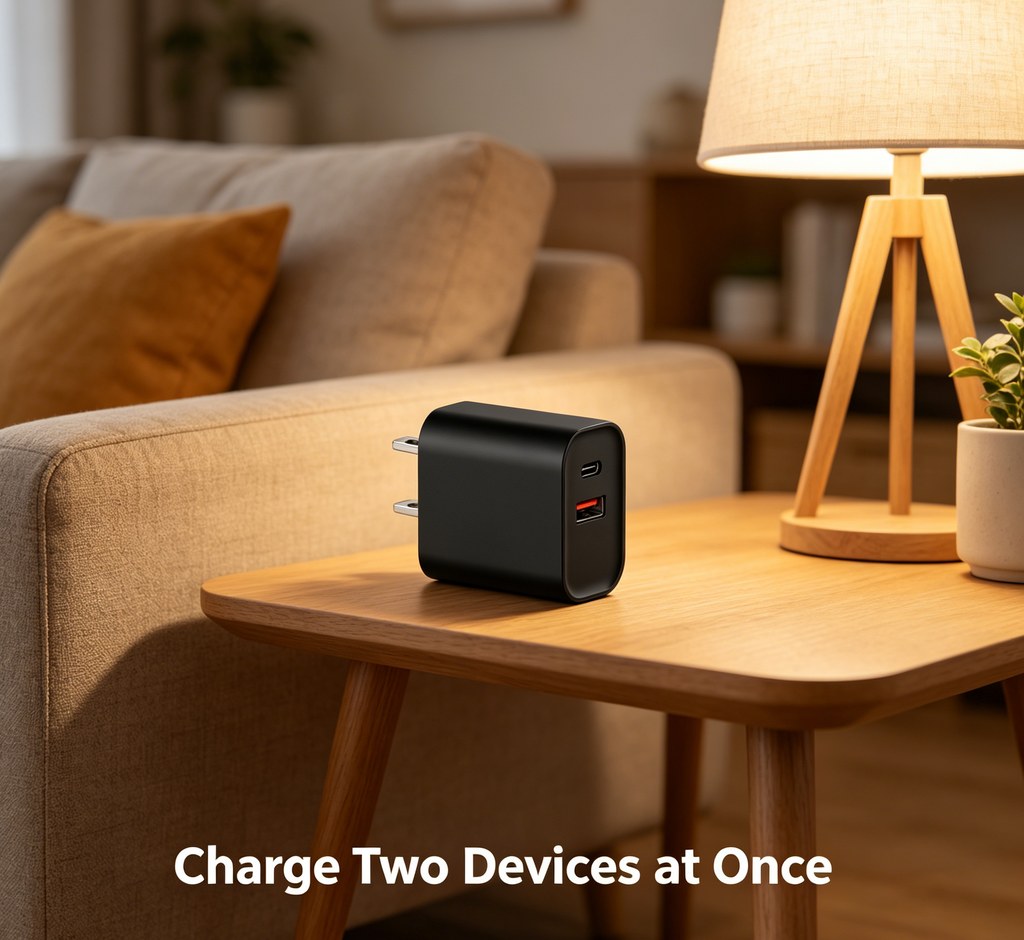 65W PD Fast Charger US Plug, Dual Port USB-C + USB-A Wall Charger for Laptops, iPhone & Samsung