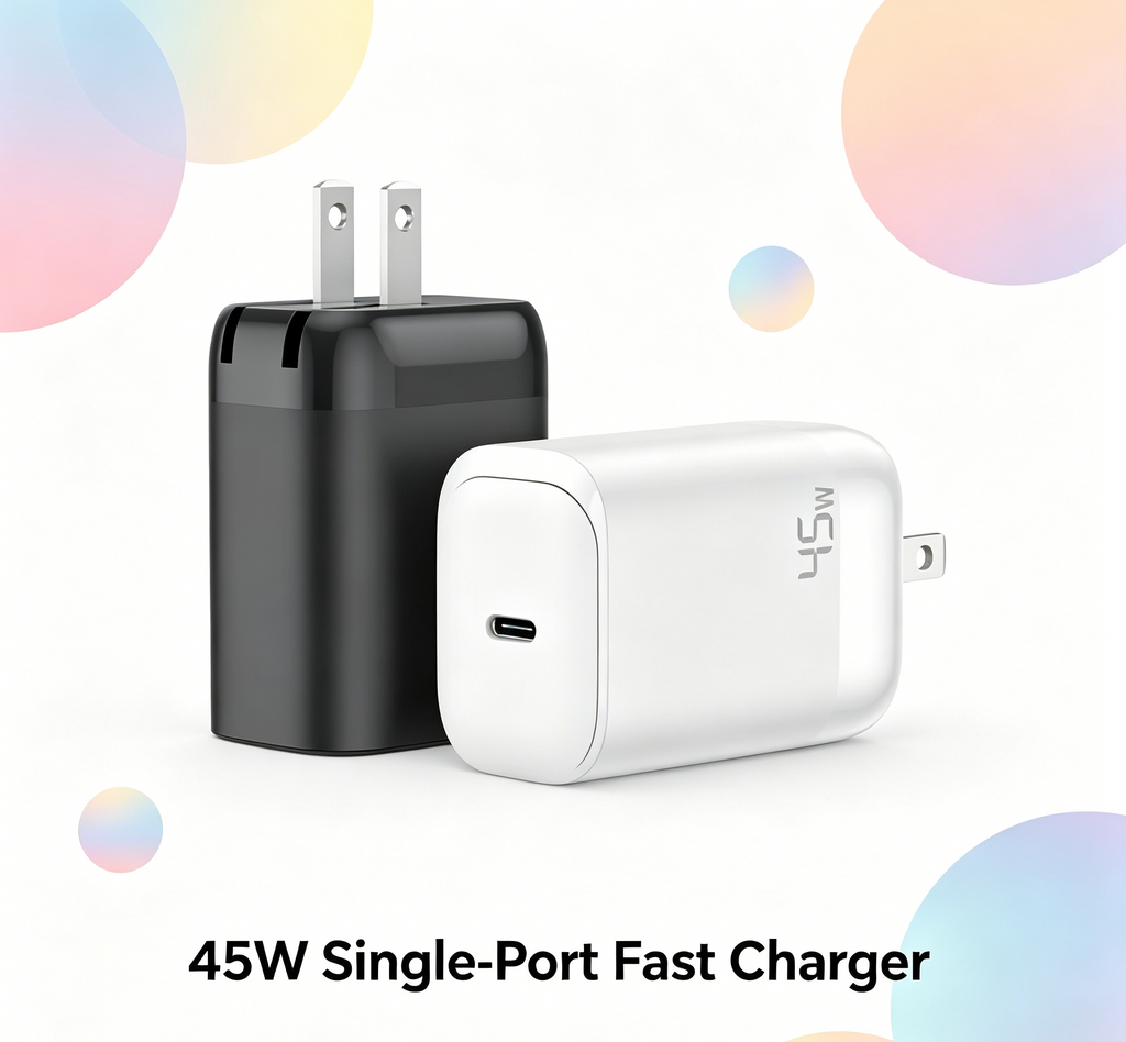 45W GaN PD Fast Charger US Plug, Single USB-A Wall Charger for iPhone, Samsung & More