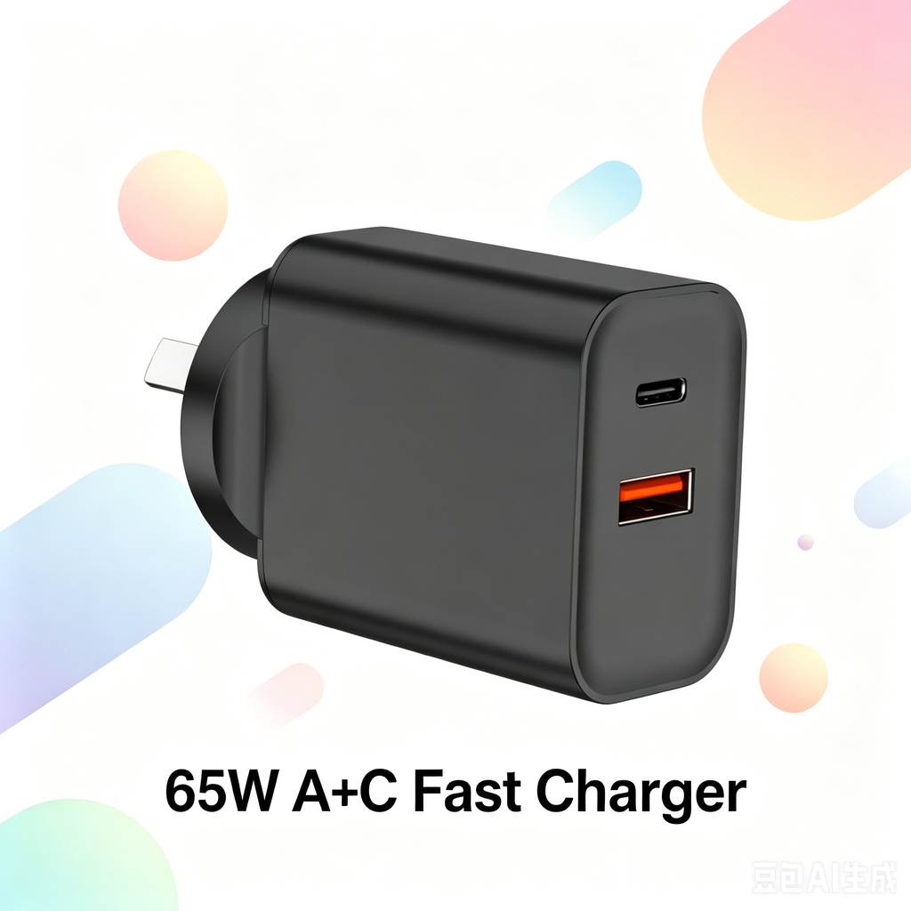 65W PD Fast Charger AU Plug, Dual Port USB-C + USB-A Wall Charger for Laptops, iPhone & Samsung