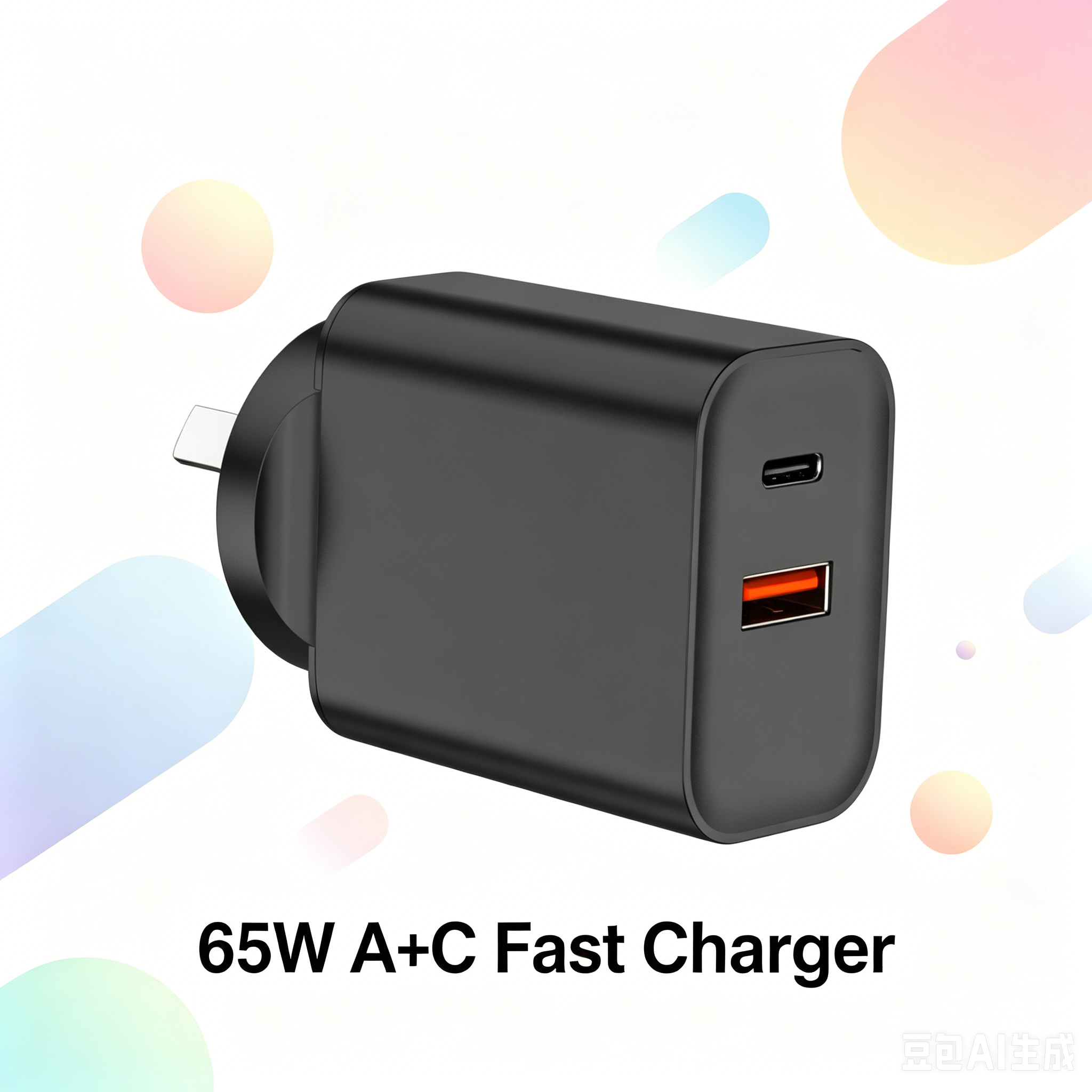 65W PD Fast Charger AU Plug, Dual Port USB-C + USB-A Wall Charger for Laptops, iPhone & Samsung