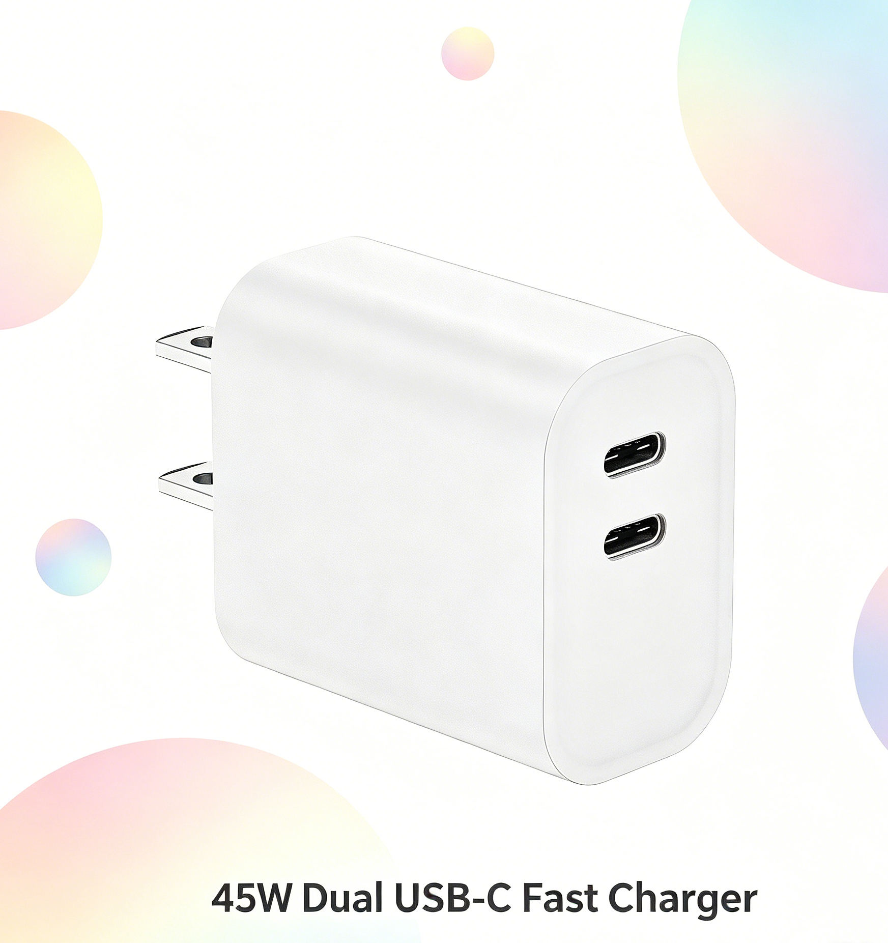 45W PD Fast Charger US Plug, Dual USB-C Port Wall Charger for iPhone & Samsung
