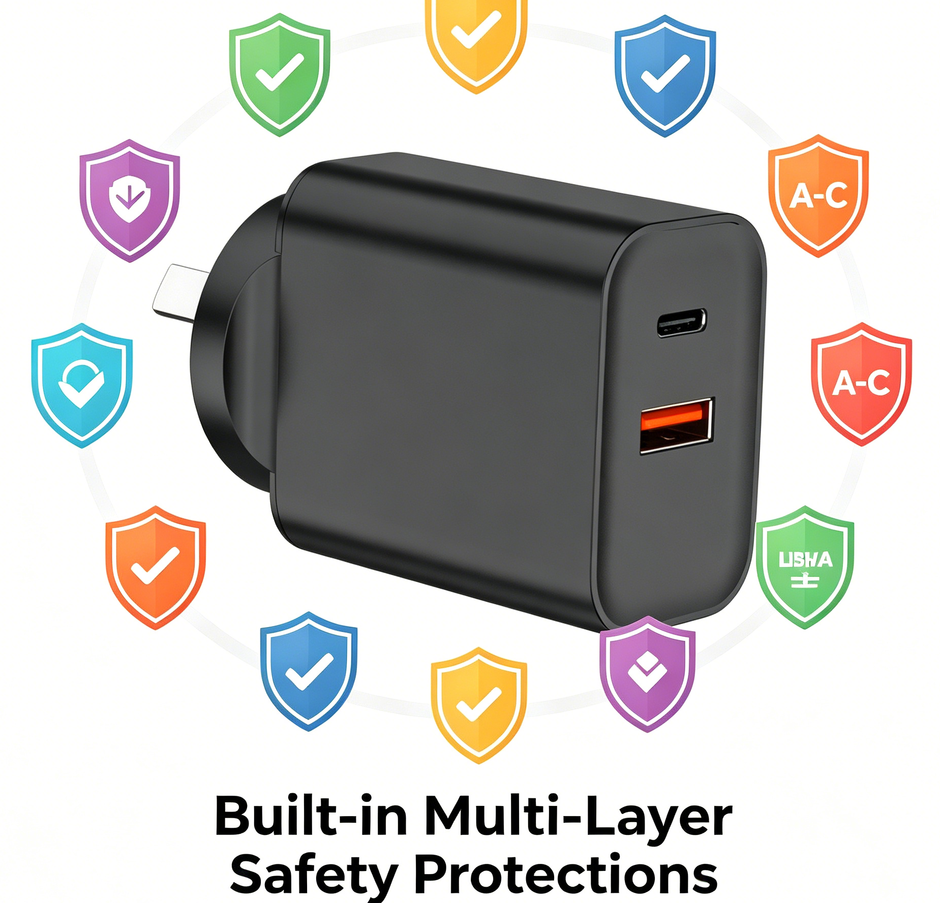 65W PD Fast Charger AU Plug, Dual Port USB-C + USB-A Wall Charger for Laptops, iPhone & Samsung