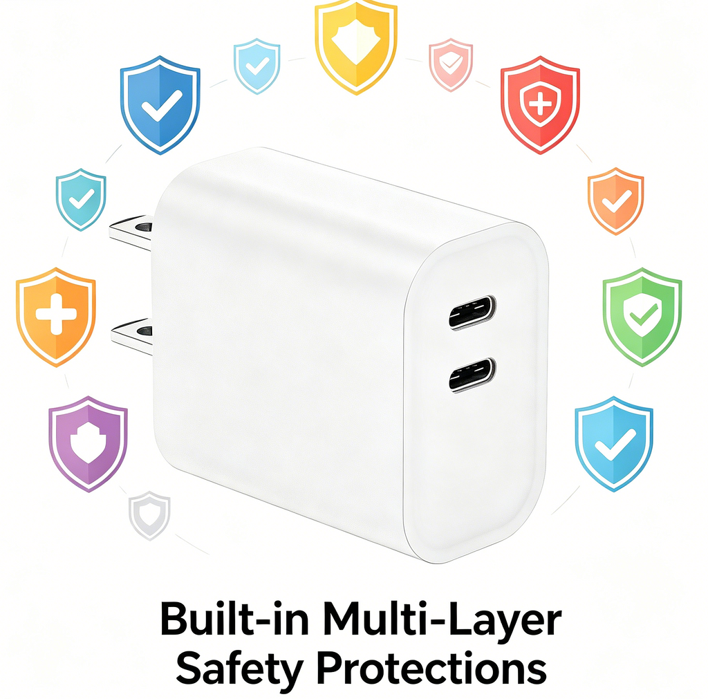 45W PD Fast Charger US Plug, Dual USB-C Port Wall Charger for iPhone & Samsung