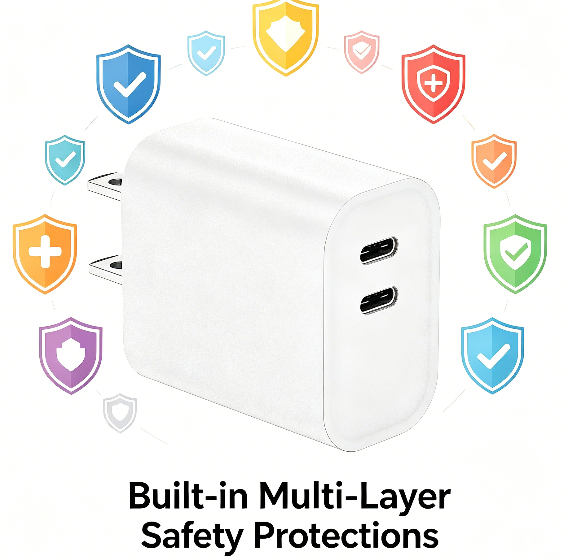 45W PD Fast Charger US Plug, Dual USB-C Port Wall Charger for iPhone & Samsung