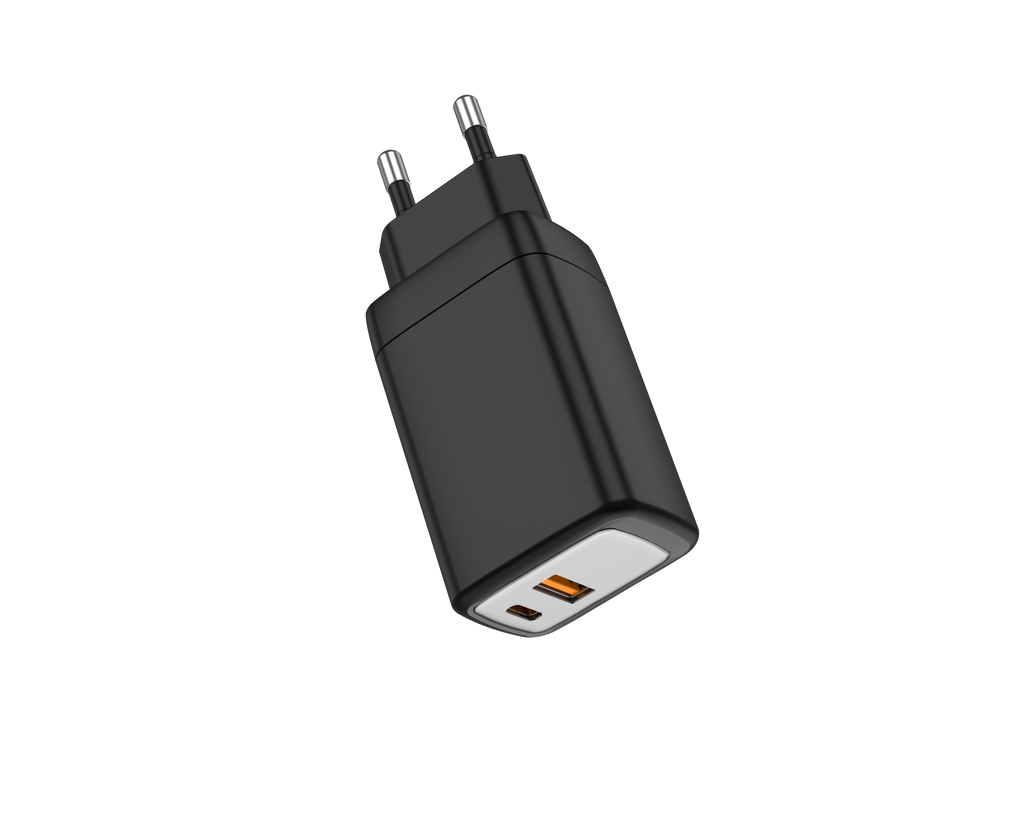 65W PD Fast Charger US Plug, Dual Port USB-C + USB-A Wall Charger for Laptop & Phone
