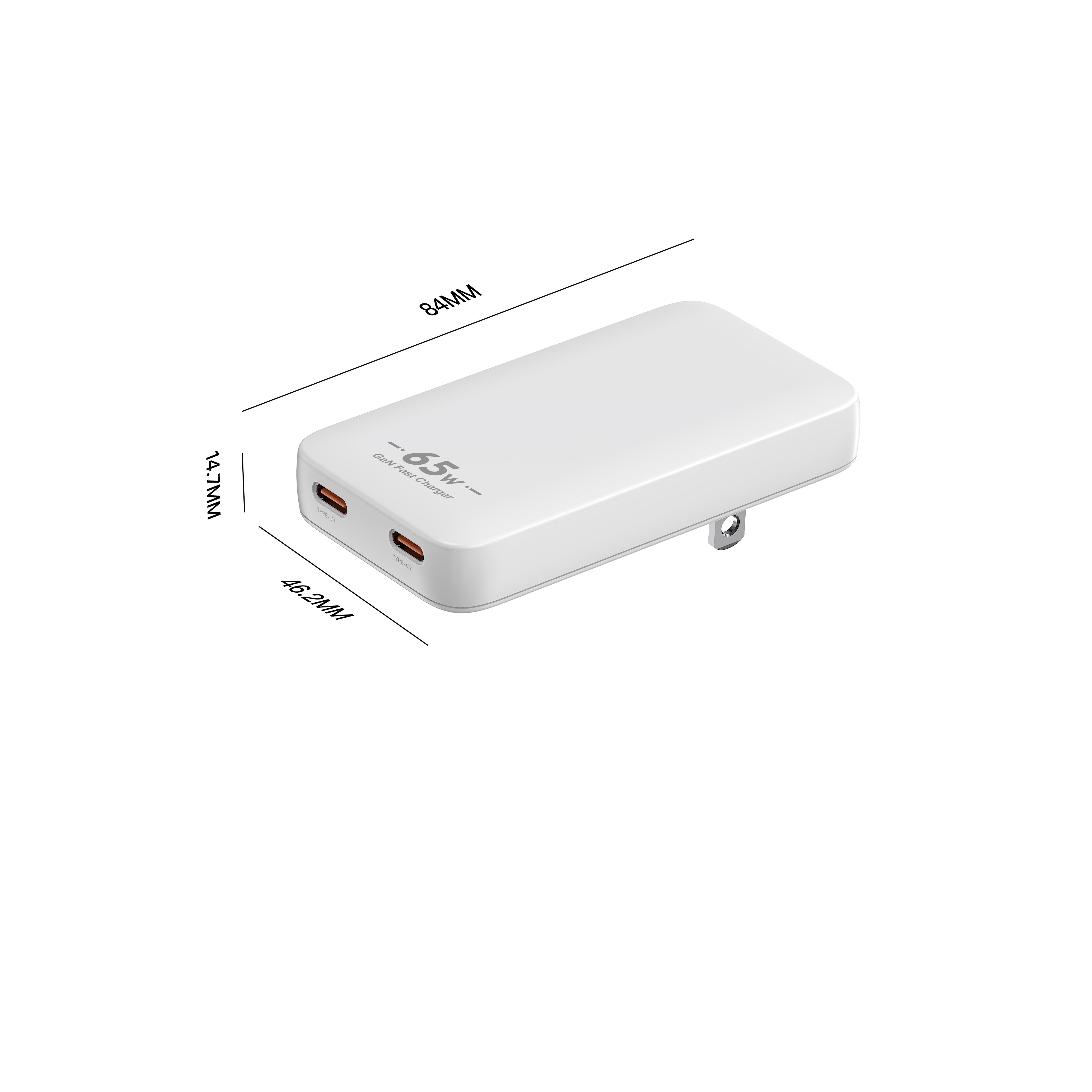 65W GaN Ultra-Thin Charger US Plug, Dual USB-C Wall Charger for Laptops & Phones