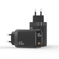 65W PD Fast Charger EU Plug, Dual-Port USB-C + USB-A Wall Charger