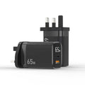 65W PD Fast Charger UK Plug, Dual-Port USB-C + USB-A Wall Charger