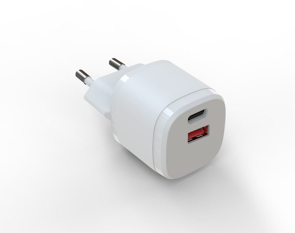 20W PD Fast Charger EU Plug, Dual Port USB-C + USB-A Wall Charger for iPhone & Samsung